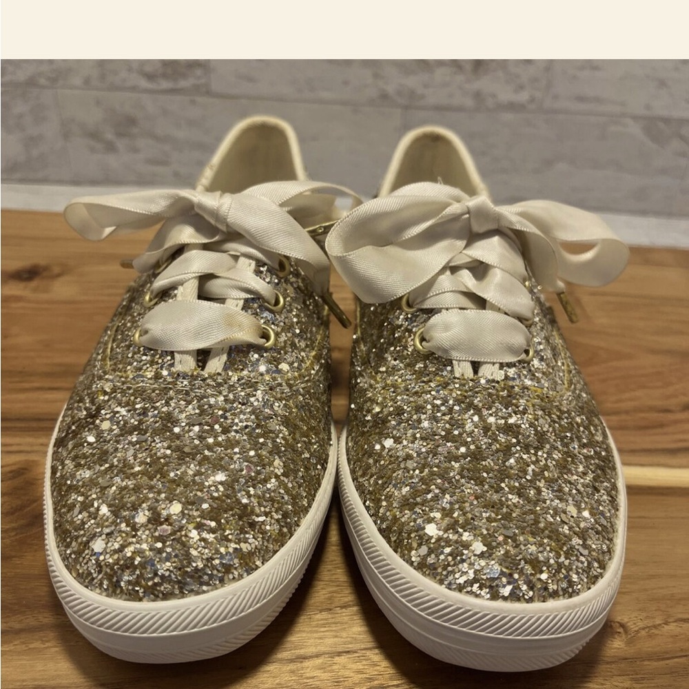 🌸 Women's KATE SPADE x KEDS Gold
GLITTER Satin Ribbon LACE Up 🌸
